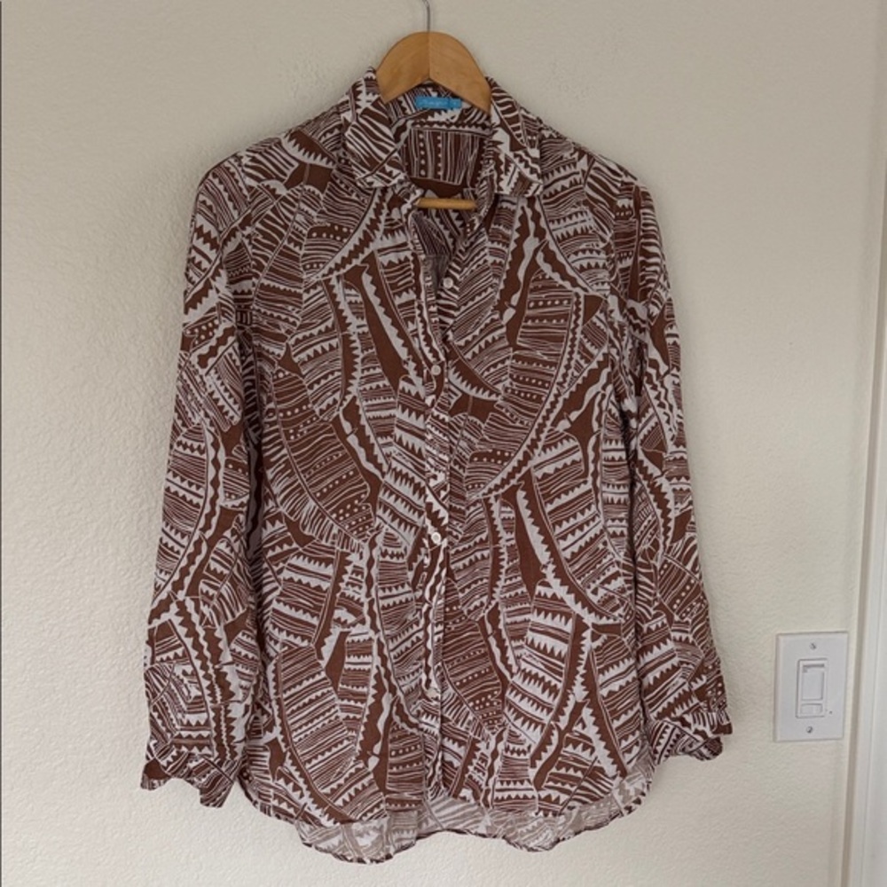J. McLaughlin Brown and White Button Down Shirt